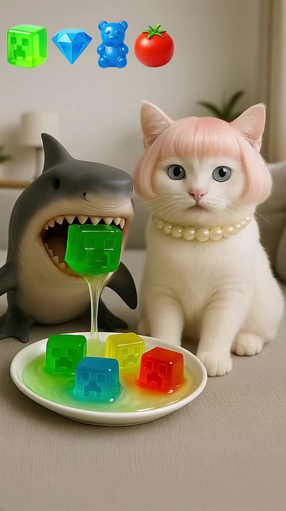 😸 Cat and Baby Shark ASMR FOOD challenge😸eating sounds🎧 _  #asmr #cat #catasmr#babyshark