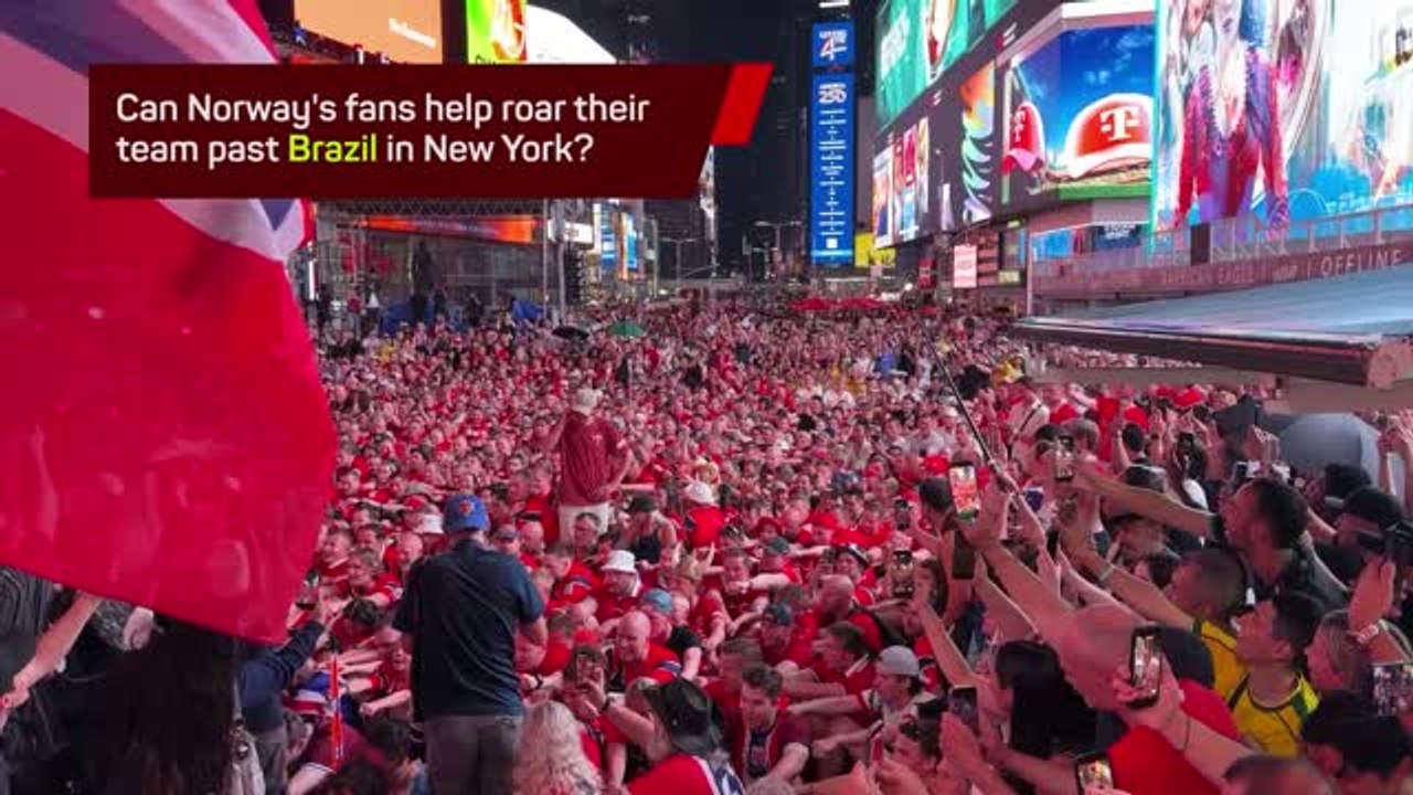 Norway fans take over Times Square with Viking row