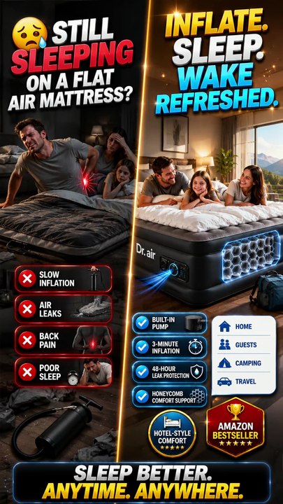 Dr. air Queen Air Mattress with Built-in Pump | Inflates in 3 Minutes for Home, Guests & Camping