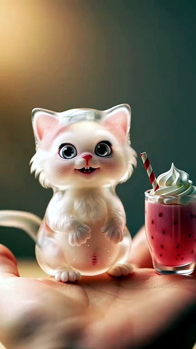 Tiny Jelly Cat Drinks a Strawberry Milkshake 🥤🐱 | Super Cute Mini Adventure