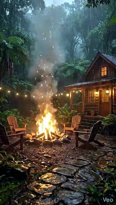 Hidden Tropical Rainforest Cabin with Heavy Rain & Campfire 🔥 Relaxing Nature Sounds for Sleep