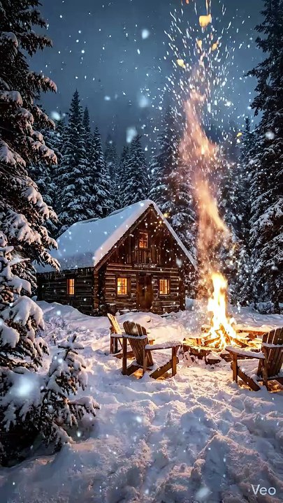 Cozy Snow Cabin with Campfire 🔥 Relaxing Snowstorm Ambience for Deep Sleep