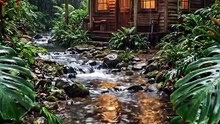 Cozy Cabin in the Tropical Rainforest | Gentle Rain & Relaxing Nature Sounds 🍃🏡