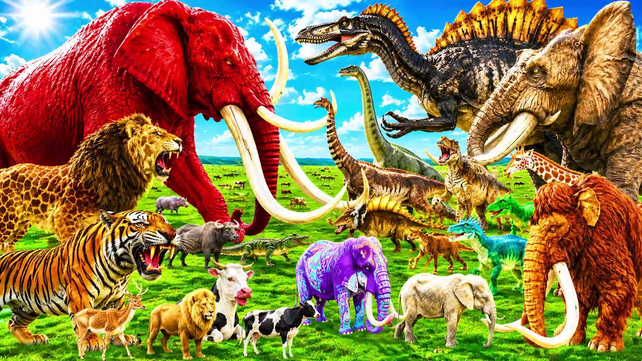 Teaser Mammoth Elephant Vs Red Bull Vs Epic Lion Tiger Vs T-Rex Epic Clash Animal Revolt Battle simulator  thumnail