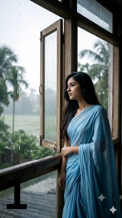 In a rainy afternoon a lonely girl is at her window. What is she thinking?