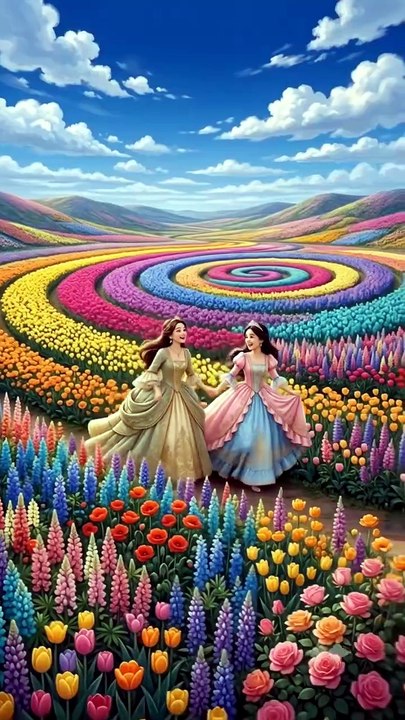 Enjoying their time at a floral meadow.