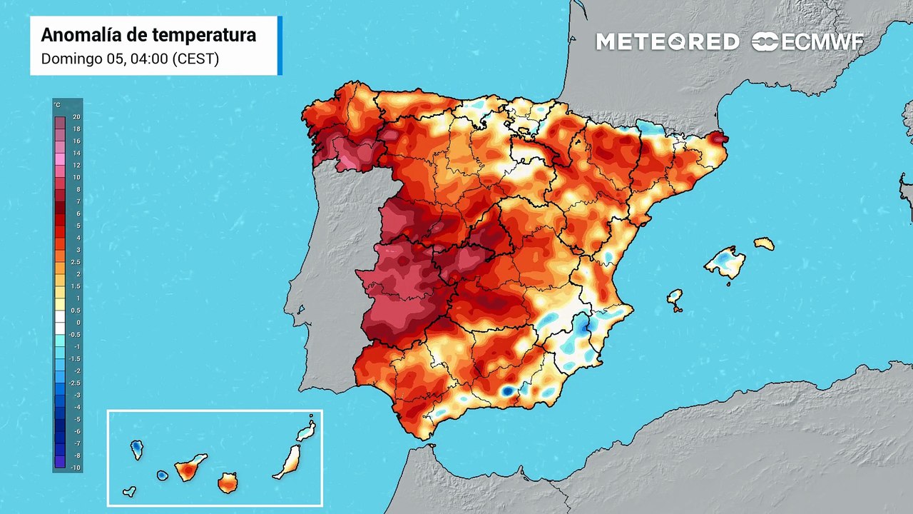 Anomalías de temperatura previstas en superficie para los próximos días. Fuente: modelo europeo
