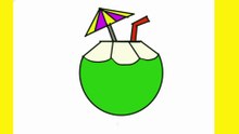 Learn how to draw a cute coconut drink with a straw and umbrella