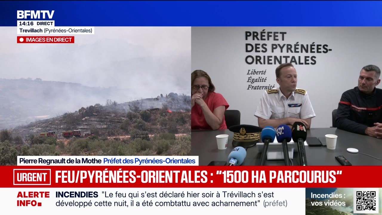 Incendie à Trévillach: "700 sapeurs-pompiers sont à pied d'œuvre", avec "200 véhicules" et "9 moyens aériens", énumère le préfet des Pyrénées-Orientales