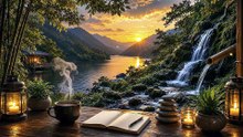 Golden Sunset Relaxing Piano with Flowing River Sounds  Deep Sleep, Meditation, Stress Relief & Peaceful Nature