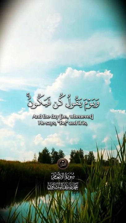 ﴿ وَهُوَ الَّذِي خَلَقَ السَّمَاوَاتِ وَالْأَرْضَ بِالْحَقِّ ۖ وَيَوْمَ يَقُولُ كُنْ فَيَكُونُ ﴾