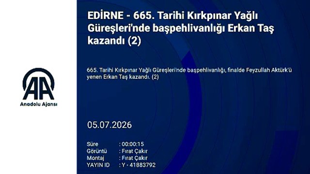 665. Tarihi Kırkpınar Yağlı Güreşleri'nde başpehlivanlığı Erkan Taş kazandı | Ajansspor | AA