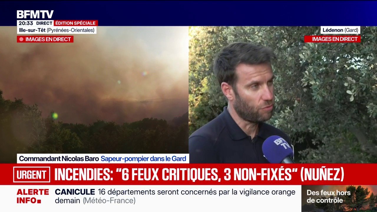 Incendie dans le Gard: "Demain, le vent va reprendre très fortement", s'inquiète le commandant Nicolas Baro, sapeur-pompier dans le Gard