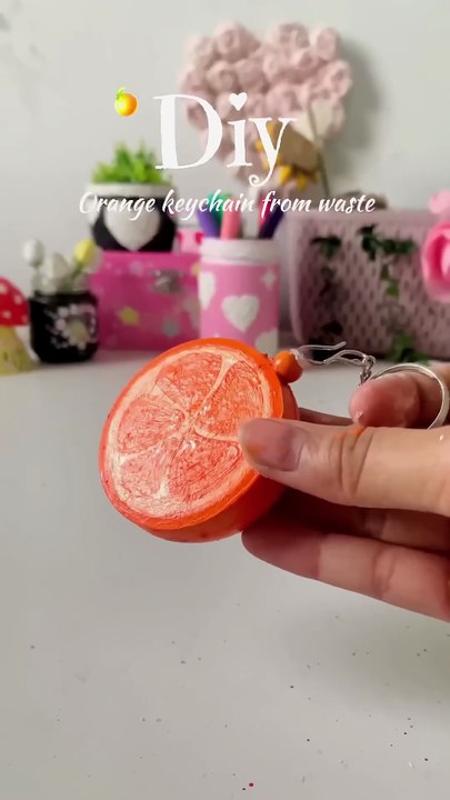 DIY orange keychain from waste box #shorts #viralshort #diy #reuseidea #crafing #keychain