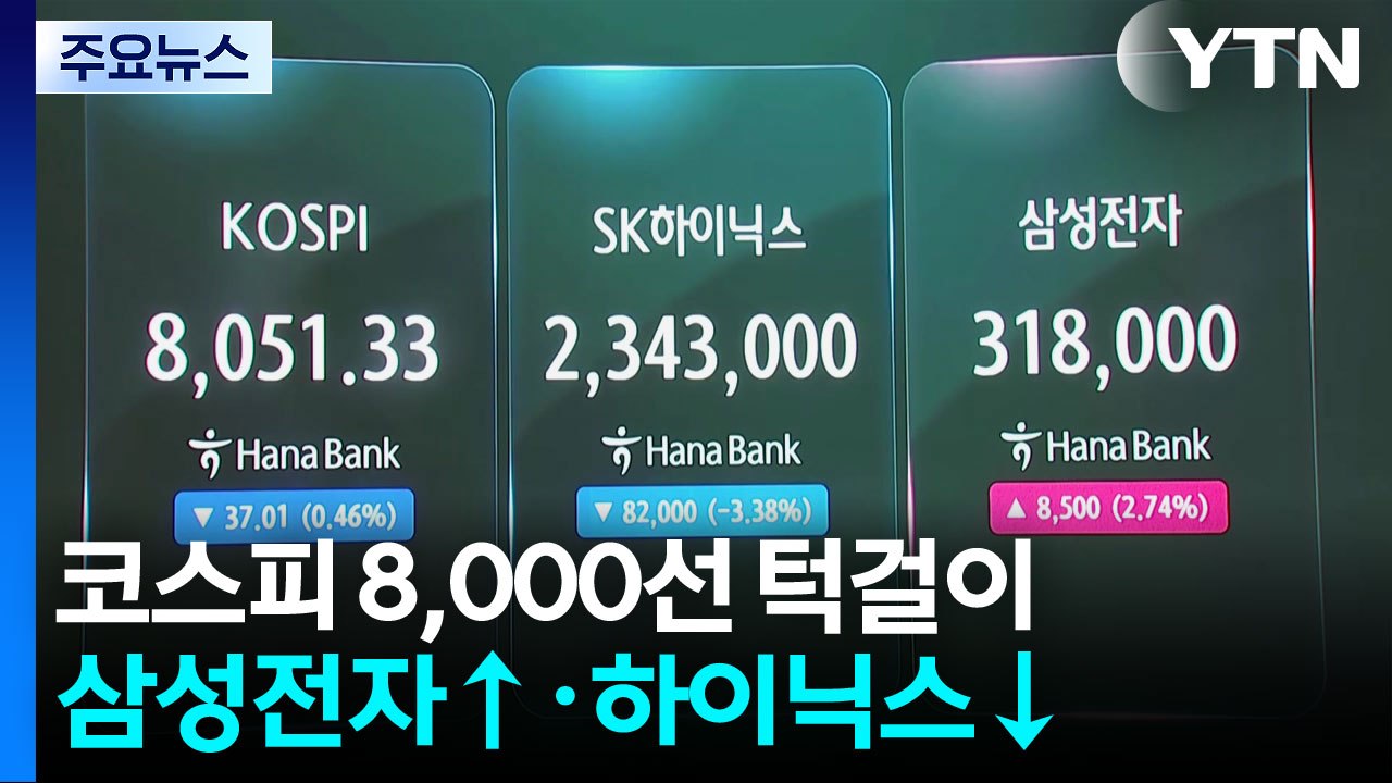 코스피 8,000선 턱걸이...삼성전자↑·하이닉스↓ / YTN