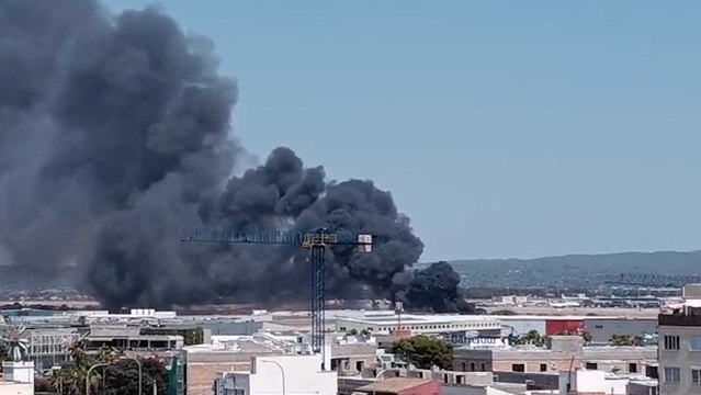 Un camión arde en Mercapalma y la intensa humareda generada obliga a confinar algunas viviendas