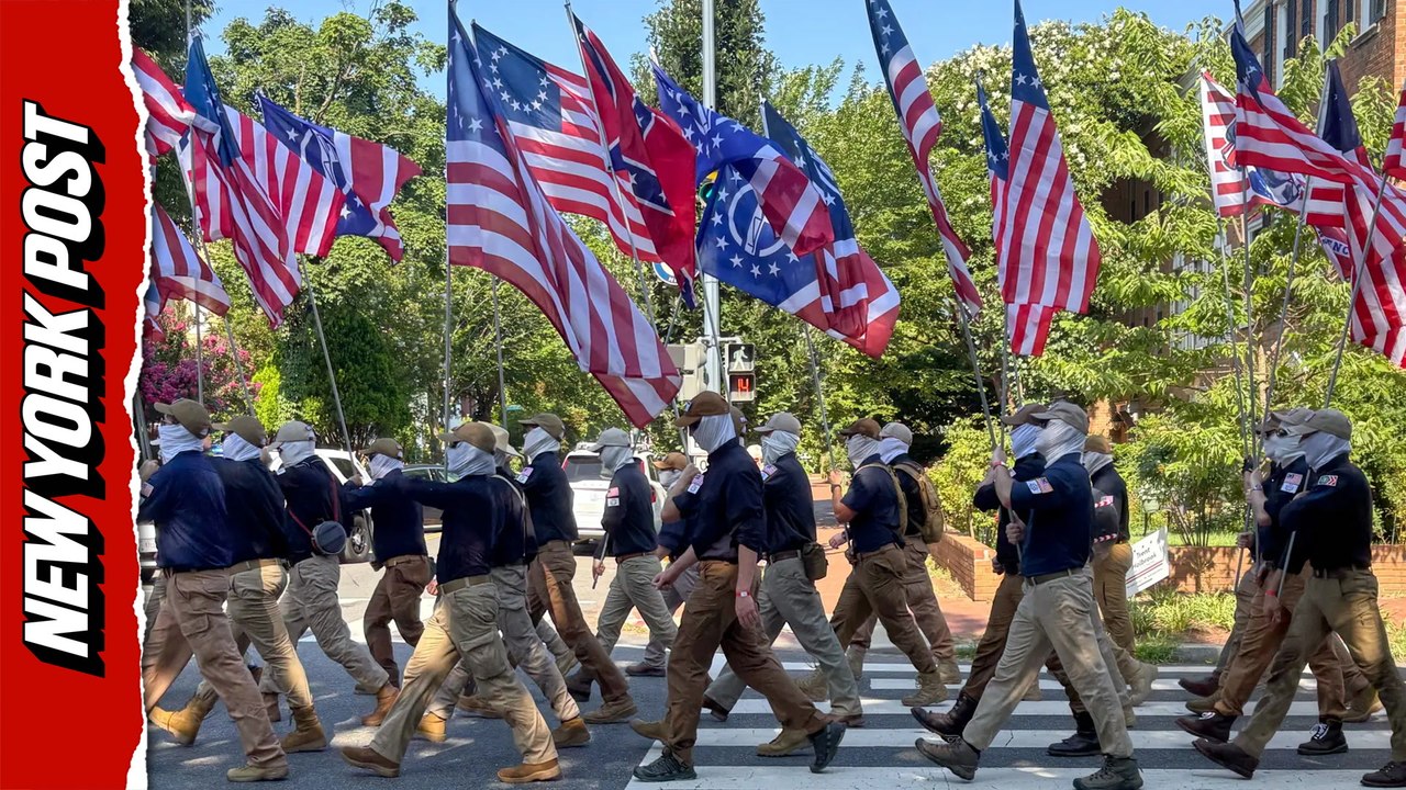 White supremacist group seen marching on DC holding Confederate flags during 4th of July celebration