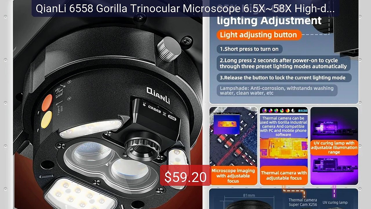 QianLi 6558 Gorilla Trinocular Microscope 6.5X~58X High-def... -- Top Pick 2026 | Unbeatable Price!