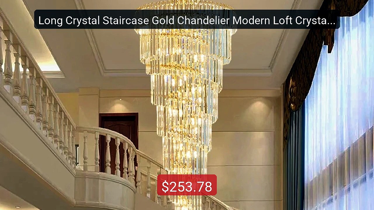 Long Crystal Staircase Gold Chandelier Modern Loft Crystal Lam... -- Hot Deal 2026 | Limited Offer!