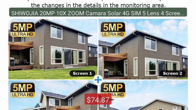 SHIWOJIA 20MP 10X ZOOM Camara Solar 4G SIM 5 Lens 4 Screens Se... Hot Deal 2026 | Limited Offer!