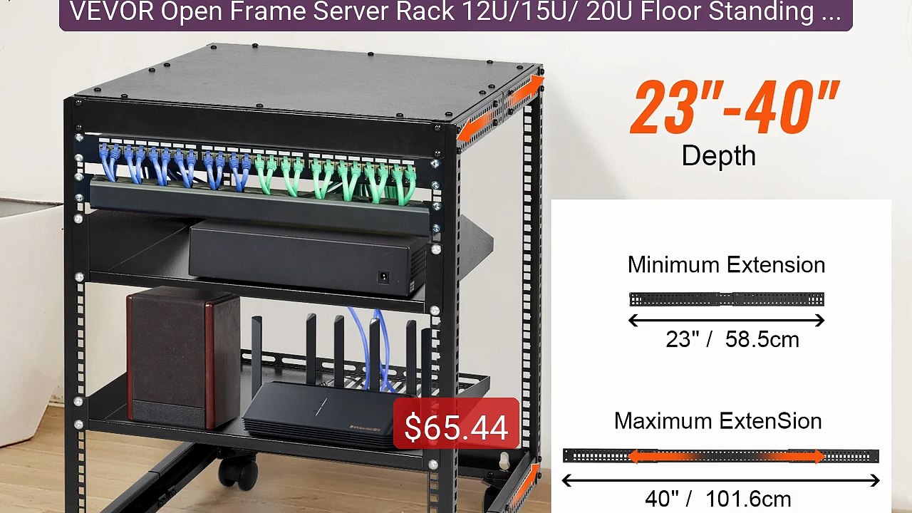 VEVOR Open Frame Server Rack 12U/15U/ 20U Floor Standing or Wa... -- Best Buy 2026 | Great Quality!