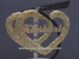 10K Gold Personailzed Name Puffy Heart Bamboo Earring 3 1/2