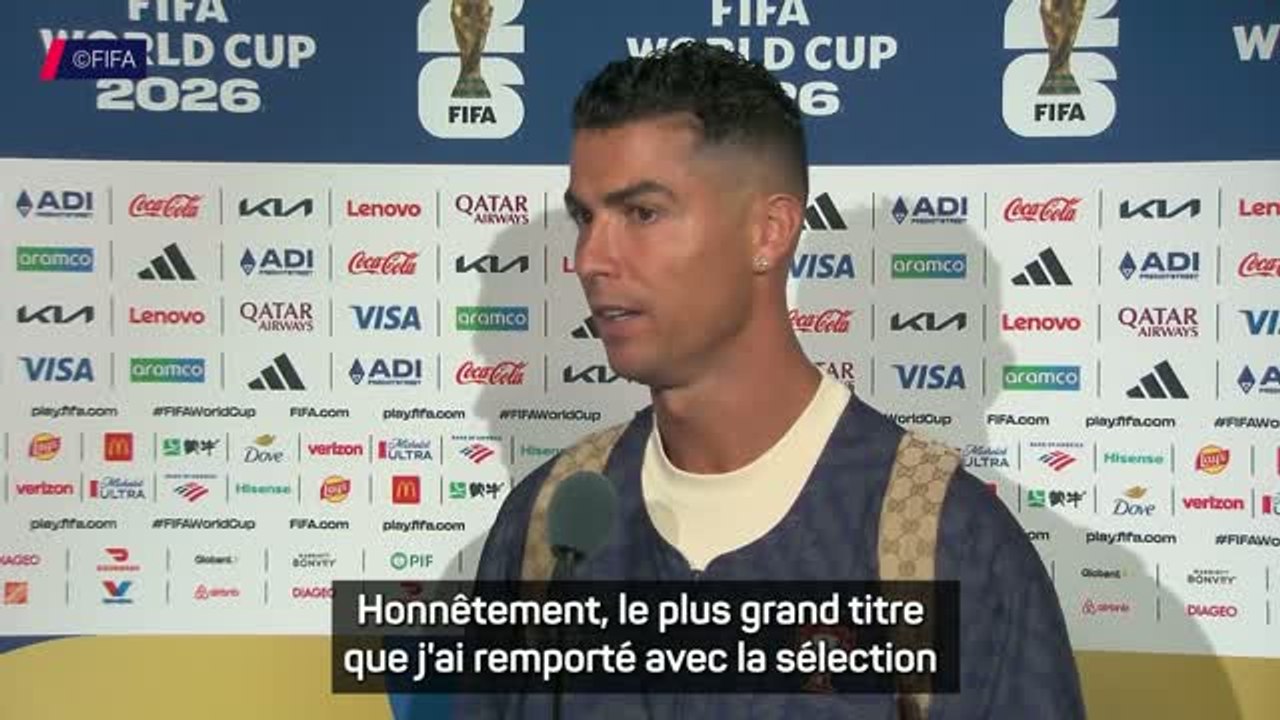 Close-up of Cristiano Ronaldo reflecting on the pitch during his final 2026 World Cup appearance for Portugal.
