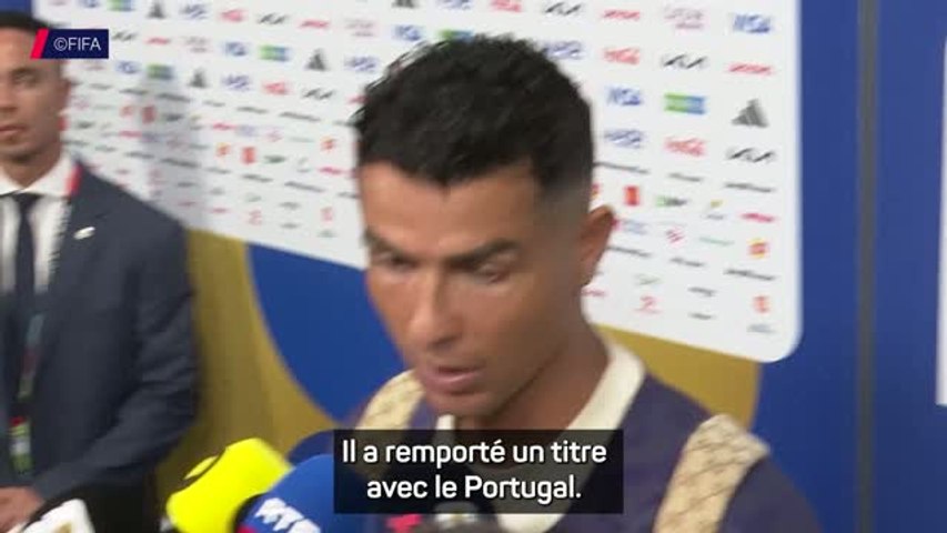 Roberto Martinez embraces Cristiano Ronaldo on the pitch, a farewell gesture for Portugal.