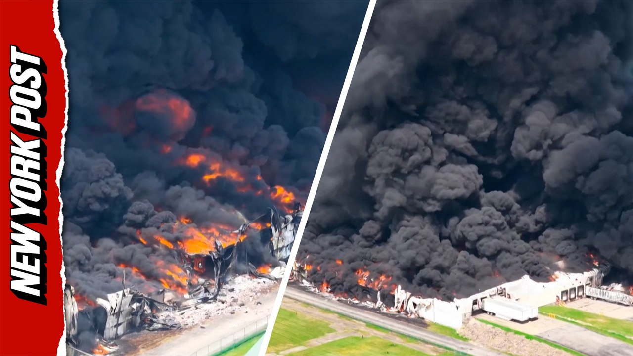 Drone footage shows massive warehouse fire in West Virginia