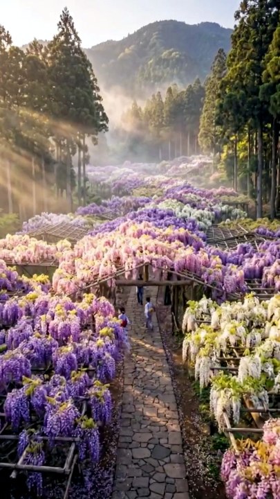 Wisteria trellis in Japan.