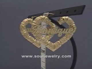 10K Gold Personalized Name Puffy Heart Bamboo Earring 2 1/8