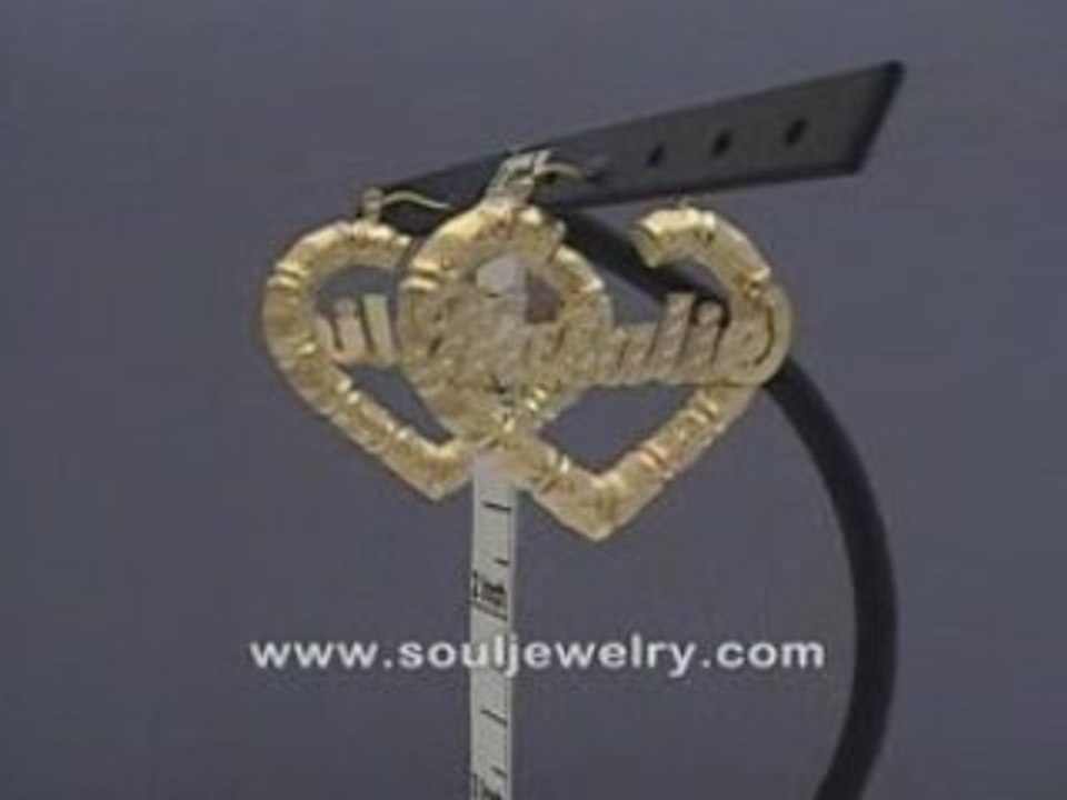 10K Thin Heart Bamboo Personalized Name Earrings 1 5/8 Inch