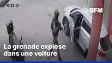 Un policier israélien lance une grenade assourdissante dans une voiture occupée par des Palestiniens