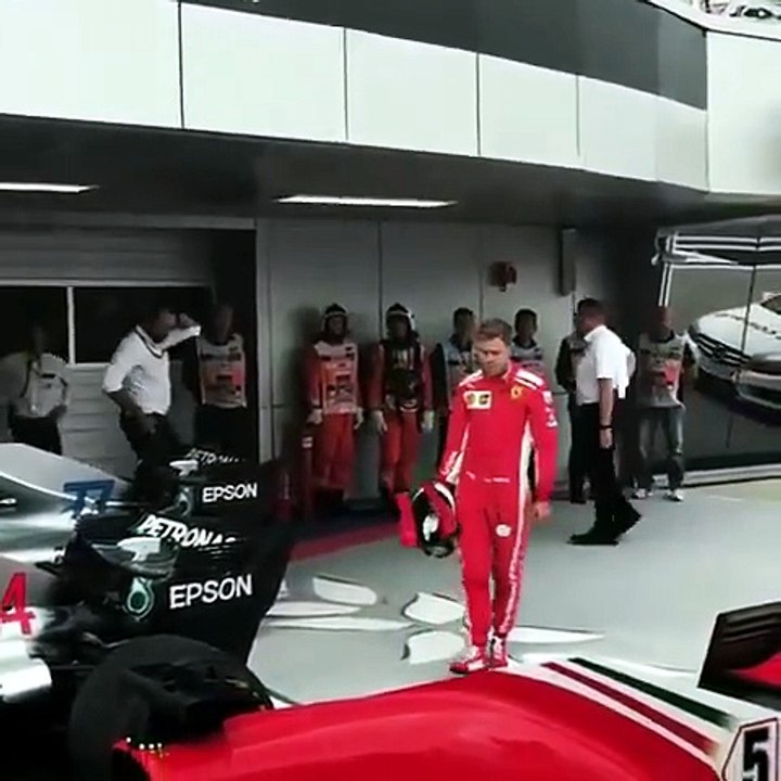 Vettel checking the Mercedes car after the race in Russia 2018 #formula1 #f1