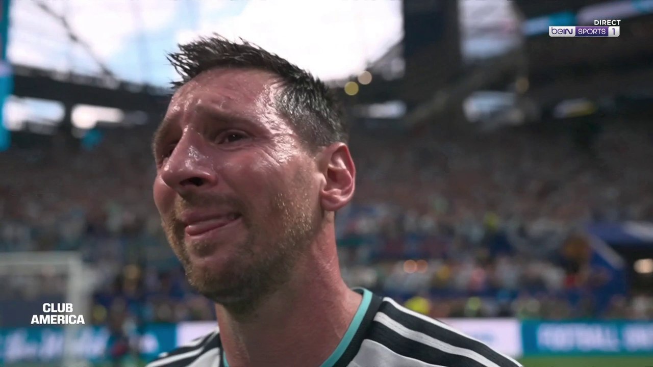 Emotional close-up of Lionel Messi during a crucial World Cup match