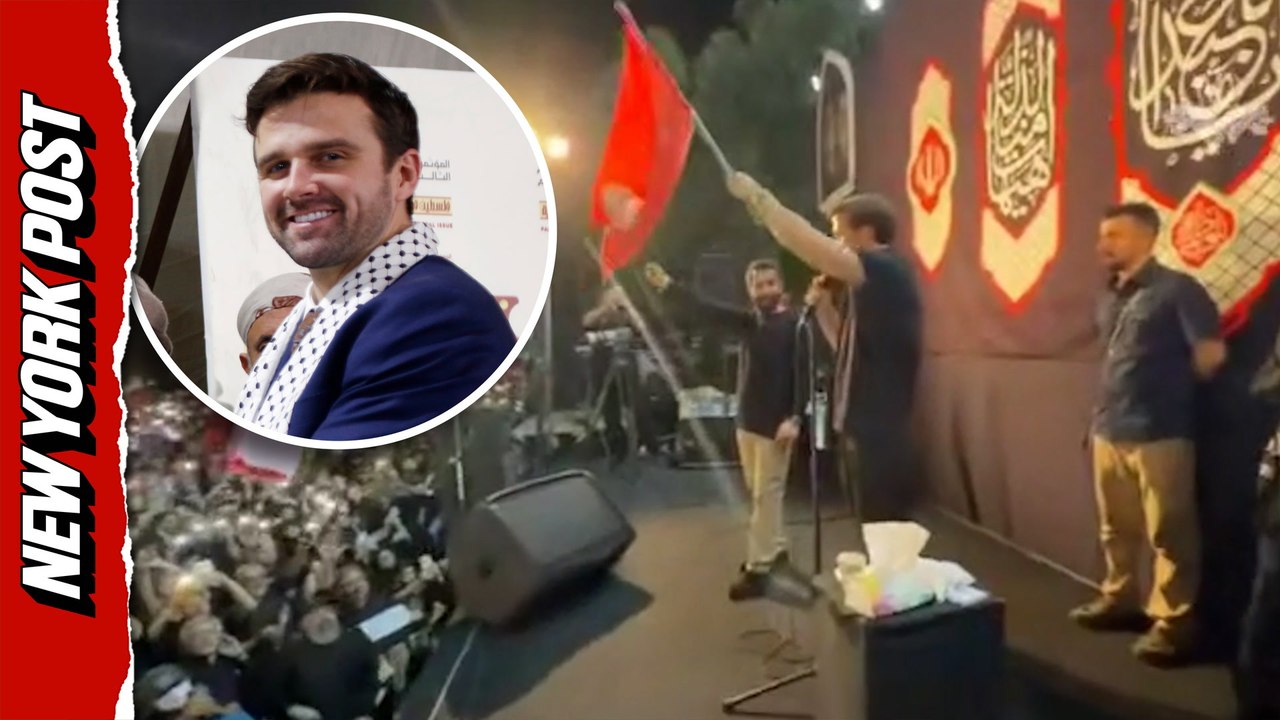 Political commentator Jackson Hinkle caught leading "Down with USA" chant in Tehran