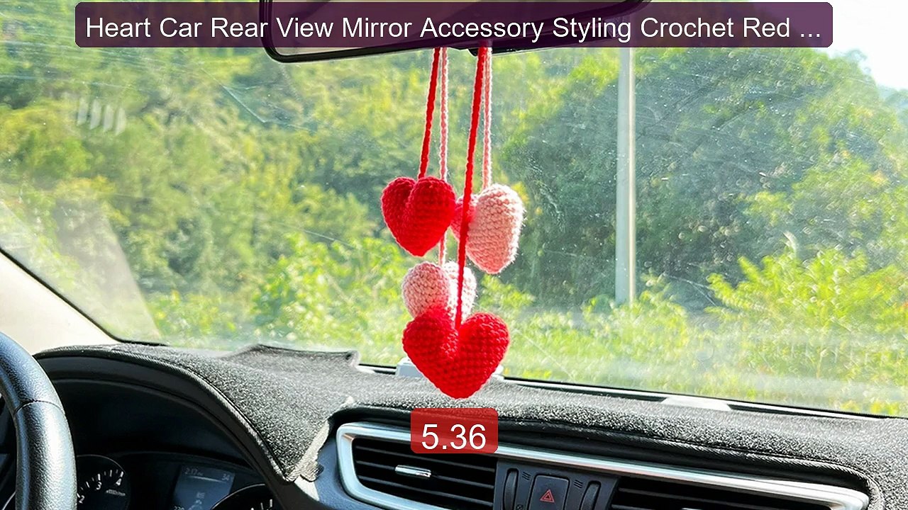 Heart Car Rear View Mirror Accessory Styling Crochet Red Pink Hear... -- Best Deal 2026 | Shop Now!