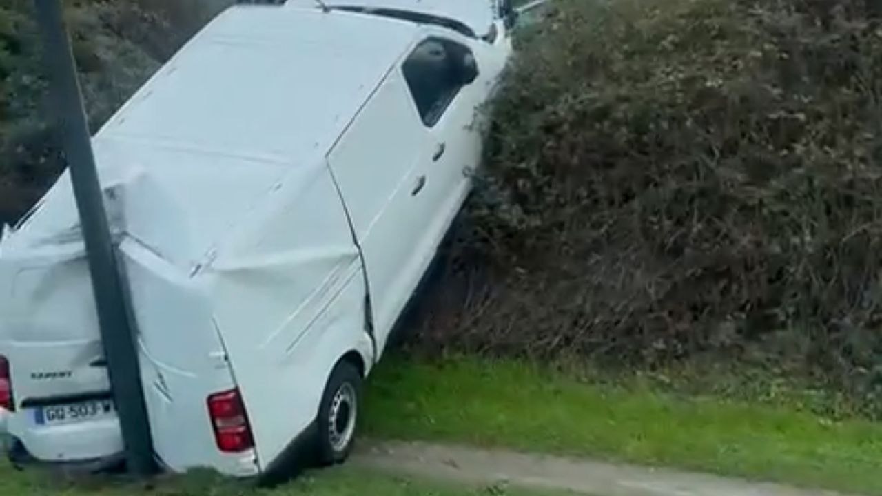 Bizarre Crash Scene Shows Van Trapped in Unthinkable Position