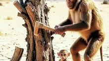 Hardworking Monkey and His Baby Collect Firewood Together | Heartwarming Animal Family Moments 🐵