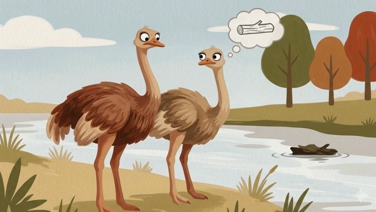 Two Ostriches and a Very Suspicious Log