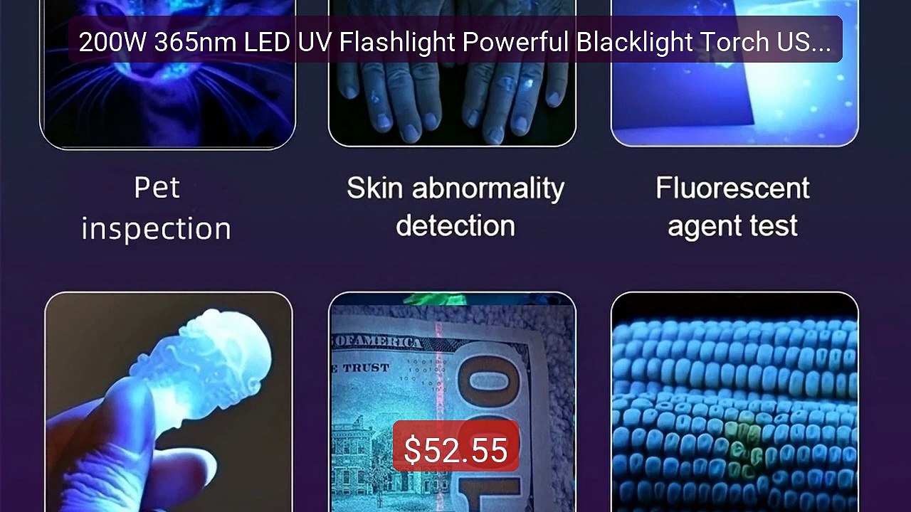 200W 365nm LED UV Flashlight Powerful Blacklight Torch USB Rec... -- Best Buy 2026 | Great Quality!