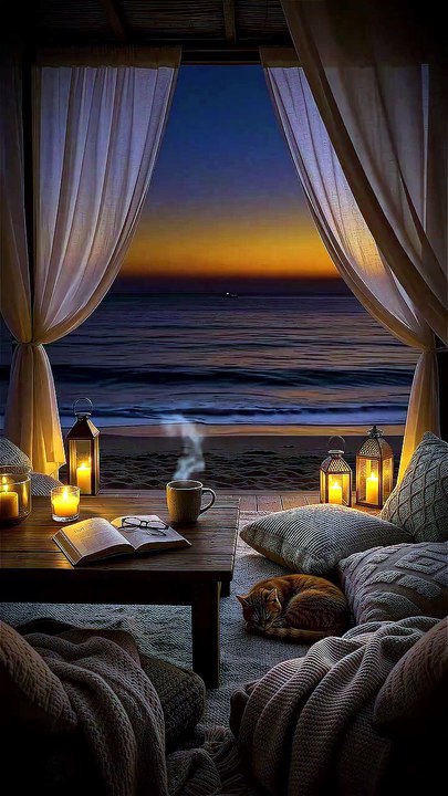📺Chat roux qui dort au bord de la mer au coucher du soleil 🌅🐾🎬ABONNES-TOI & METS UN COM' STP MERCI📺🙏😉😎💖