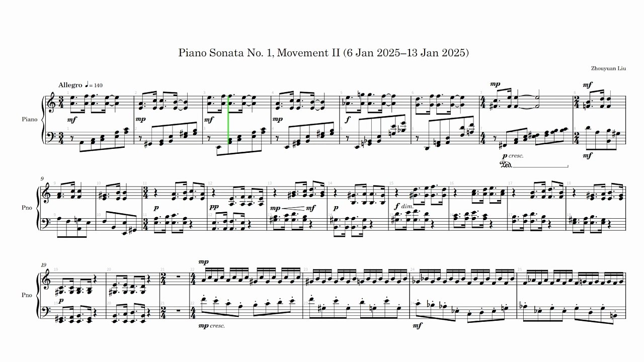Piano Sonata No. 1, Movement II (6 Jan 2025–13 Jan 2025) (Score, Landscape)
