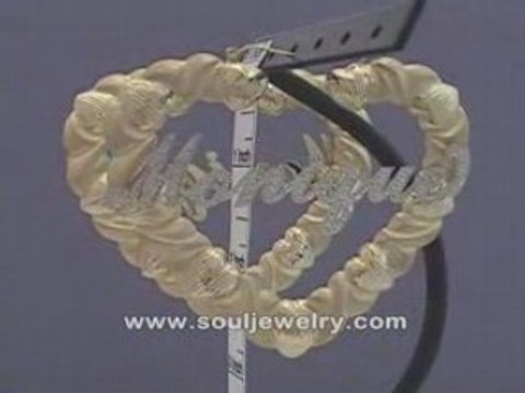 10K Gold Iced Pave Personalized Name Heart Hoop Earrings 3