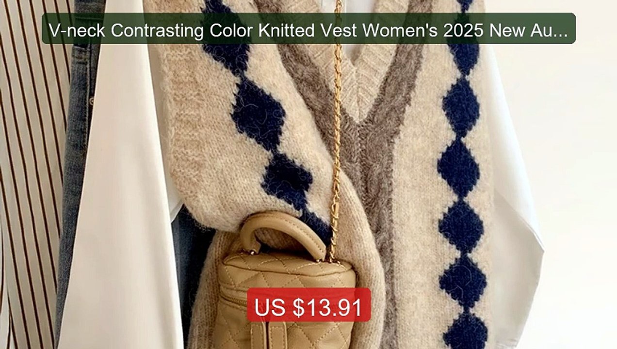 V-neck Contrasting Color Knitted Vest Women's 2025 New Autumn and W... -- Top Rated 2026 | Buy Now!