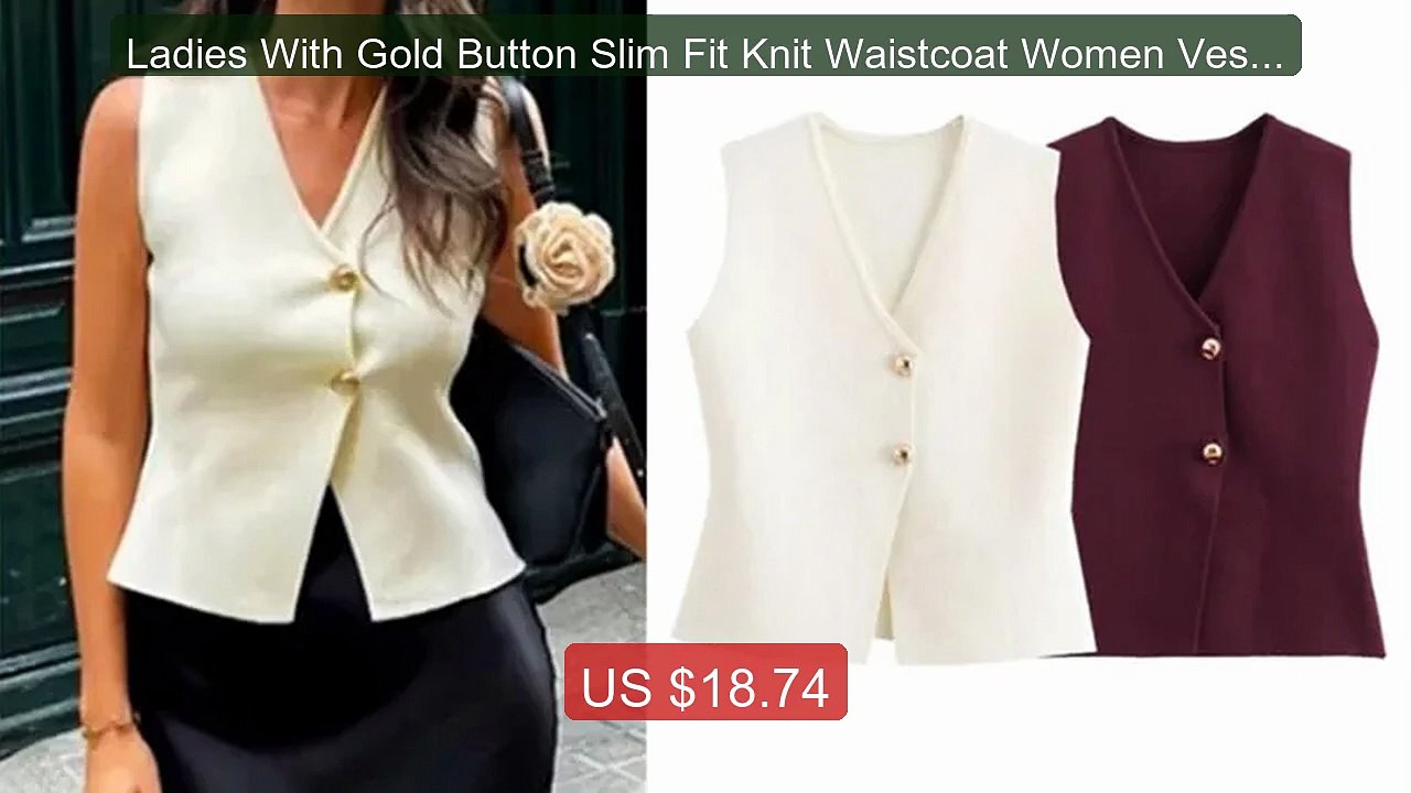 Ladies With Gold Button Slim Fit Knit Waistcoat Women Vest Ta... -- Amazing Value 2026 | Must Have!
