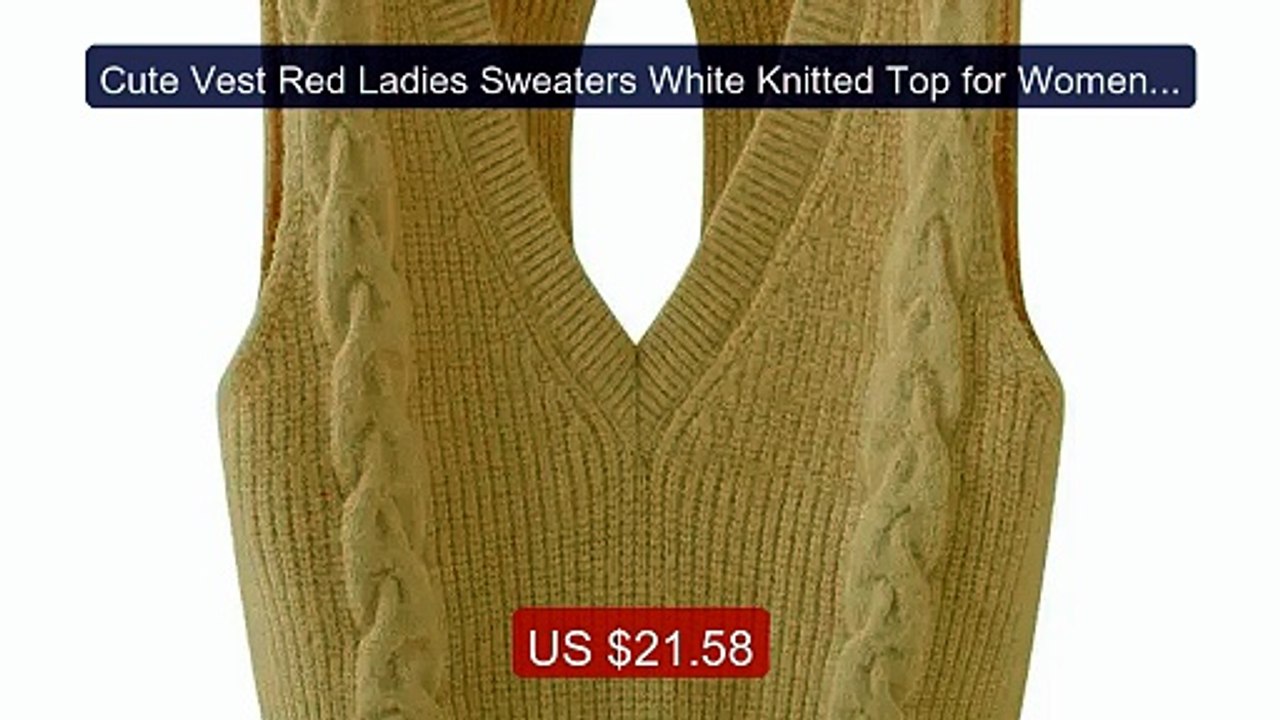 Cute Vest Red Ladies Sweaters White Knitted Top for Women V-neck Ka... -- Top Rated 2026 | Buy Now!