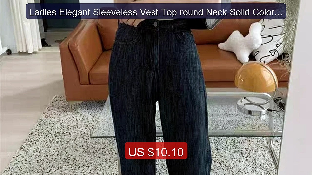 Ladies Elegant Sleeveless Vest Top round Neck Solid Color Mid-Elast... -- Top Rated 2026 | Buy Now!