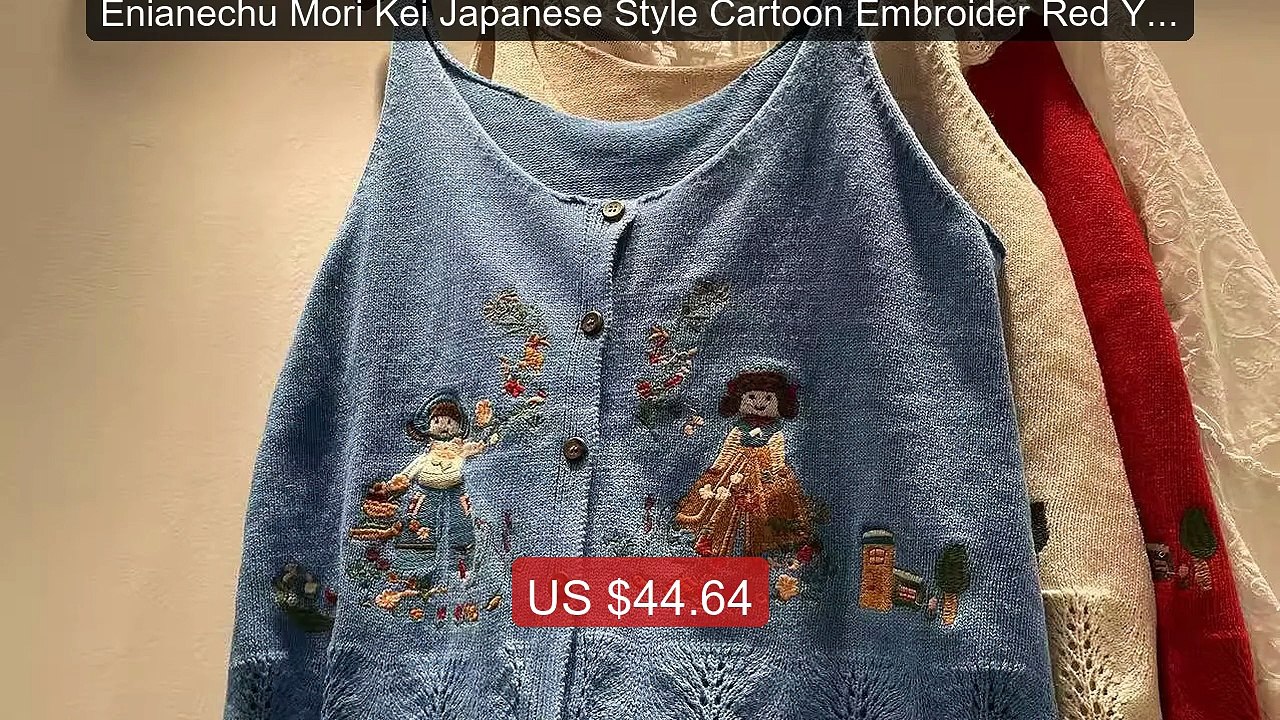 Enianechu Mori Kei Japanese Style Cartoon Embroider Red Yellow... -- Best Buy 2026 | Great Quality!