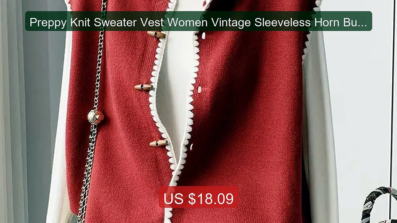 Preppy Knit Sweater Vest Women Vintage Sleeveless Horn Button Casua... -- Top Rated 2026 | Buy Now!